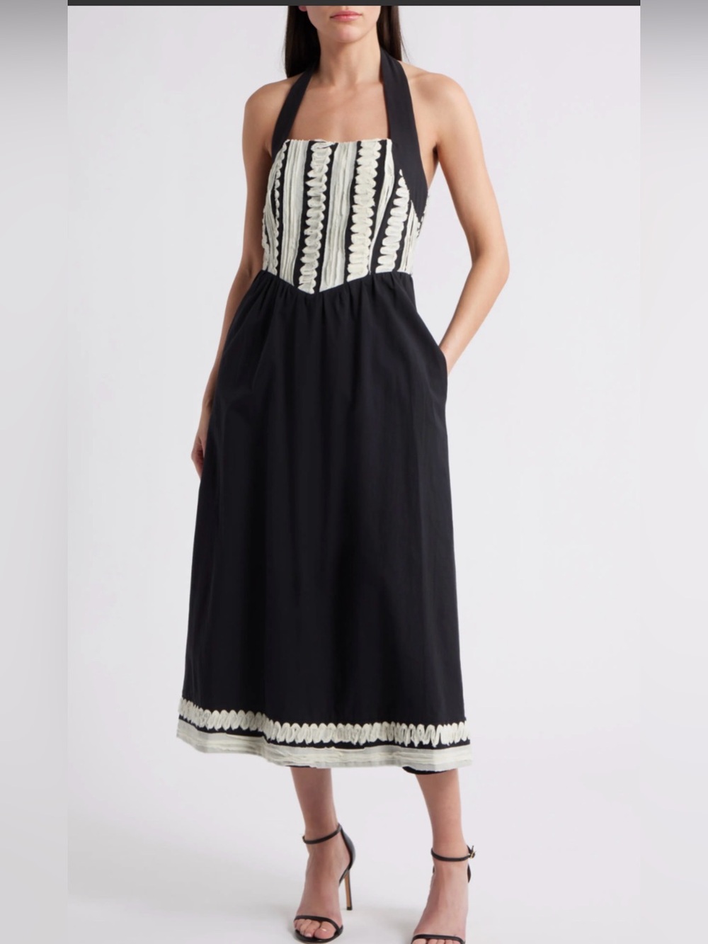 ADELYN RAE BLACK & CREAM FERNANDA HALTER CONTRAST RIBBON BLOCKED MIDI DRESS S NW